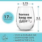 Horse Gifts for Horse Lovers - “Horses Keep Me Stable” “I’d Rather Be At The Barn” 17Oz 2PC Stemless Wine Glass Set, Colored - Funny Horse Gifts For Women - Horse Cup/Tumbler for Horse Lovers