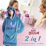 Disney Stitch Girls Teenagers Fleece Hoodie - Hoodie Blanket 2 in 1 Oversized One Size Girls Gifts (Blue Stitch)