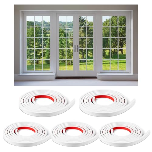 KEOHOLI 5 Rolls Total 32.8ft Window Grille Inserts Grid Kit Self Adhesive Peel and Stick Trim Simulated DIY Window Decorative PVC Strip Molding Trim for Window Frames (White)