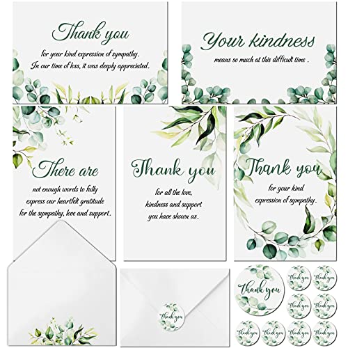 Jetec 300 Pcs Funeral Thank You Cards Sets with 100 Envelopes 100 Sticker 100 Cards Bulk Sympathy Greeting Watercolor Style for Family Loved Wishes Holiday Bereavement Death Memory Condolence Prayer