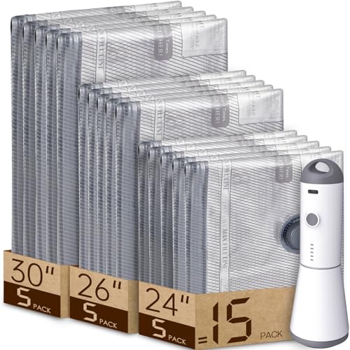 Vacbird Vacuum Bags for Travel with Rechargeable air Pump, 15 Pack Carry-on Size Compression Packing Bags for Luggage and Suitcase, Space Saver for Clothes and Clothing Travel
