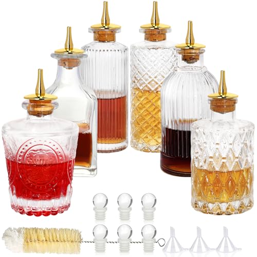 Bitters Bottles Set of 6 - Glass Dasher Bottles with Dash Top and Stopper Great Dispenser Bottle For Your Bitters Great for homemade Cocktail and Bartender