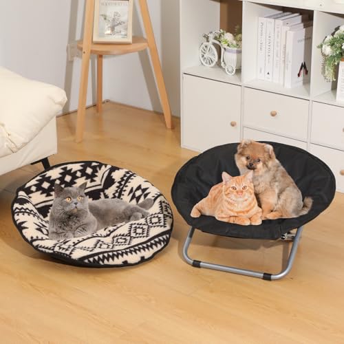 Anglechic 2 Pcs Folding Pet Chair Bed Set Include Adjustable Dog Chair and Replaceable Plush Cushion Cover Elevated Cat Chairs Washable Dish Chair for Small Dogs Cats Indoor Outdoor