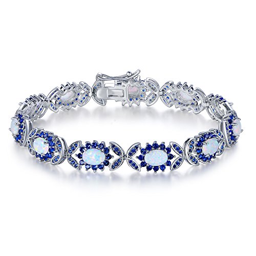 Barzel 18K White Gold Plated Created Opal Tennis Bracelet (White Gold Blue Sapphire)