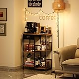 X-cosrack Farmhouse Small Coffee Bar Stand with Drawer 5-Layer Staggered Corner Coffee Station Rustic Wood Coffee Bar Babinet for Kitchen, Living Room, Coffee Oranization (Black & Brown)