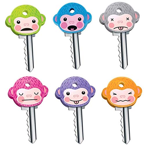6 Pcs Key Caps Covers Cute Monkey Key Covers Fits Most Standard keys Made for Easy Identifying Door Keys,Random Color,Blue,Green,Purple Multicolor