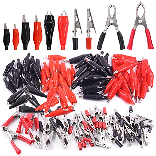 Glarks 108Pcs 35/45/53mm Red and Black Metal Alligator Clips Crocodile Electrical Test Clamps and 5A 15A 30A Charging Clips Assortment Kit for Laboratory Testing