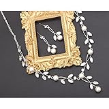 Luxury Cubic Zirconia Aurtrian Crystal Pearl Floral Necklace Dangle Earrings Wedding Bridal Jewelry Set Birthday Gifts for Her (Clear-Silver Plated)