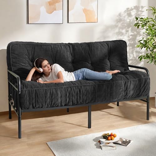 MAXYOYO 8" Futon Mattress Full Size, Ultra Thick Futons Sofa Couch Bed Tufted Sleeper Sofa Bed, Floor Mattress for Adults, Shredded Foam Filling (Frame Not Included), Black