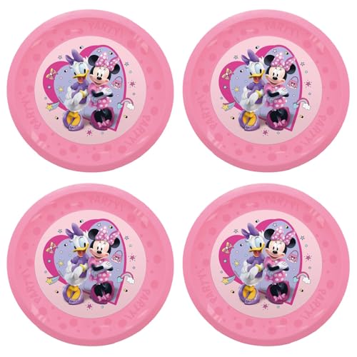Procos - Minnie Mouse Junior Plastic Plates 4 Pack Reusable Party Tableware for Birthday or Theme Party Mickey