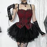 Goth Red Plaid Shirt Women Gohtic Crop Tank Top Black Emo Lace Cami Corset E Girl Punk Shirts Tops for Women