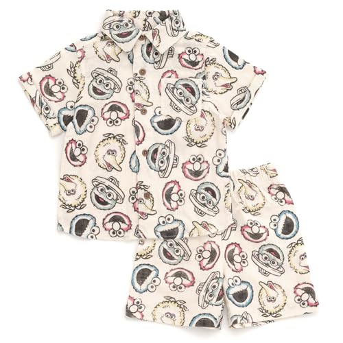Sesame Street Elmo Cookie Monster Infant Baby Boys Cotton Gauze Matching Family Button Down Shirt & Shorts Outfit 12 Months