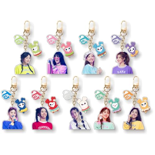 FATKAKI Kpop Twice Lovely Keychain Keyring SANA MINA JIHYO NAYEON MOMO CHAEYOUNG Keychains Set Gift Decoration (9pcs), 11cm