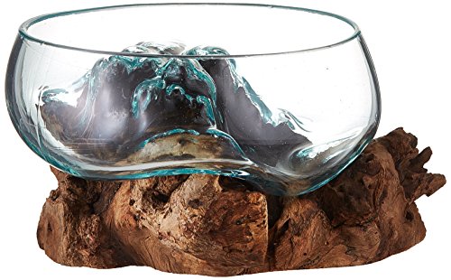 Cohasset Molten Glass | #658-20 | Wide Mouth Molten Glass | Terrarium | Fairy Garden | Approximately 8" Wide | Natural Wood and Recycled Glass |