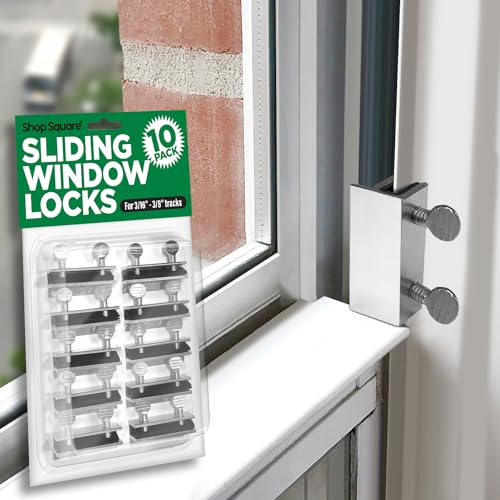 Shop Square Sliding Window and Door Locks (10 Pack), Adjustable Aluminum, used for 3/16-3/8â€ Track, Security Door Stopper Safety Lock, No-Drill Install, Requires 28-36mm Clearance for Screw Lock
