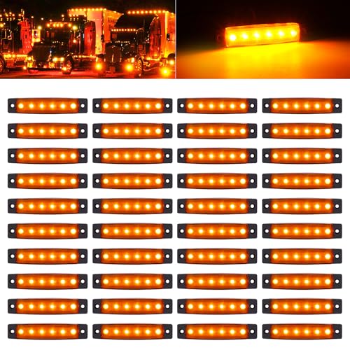 PSDRIQQ 40 Pack 6 LED Trailer Marker Light, DC12-24V Clearance Side Indicator Lamp for RV Camper Truck Van Caravan Boat - Amber