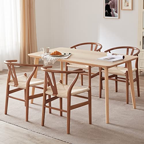 STARY Fully Assembled Wishbone Rattan Dining Room Chairs, Set of 4, Walnut