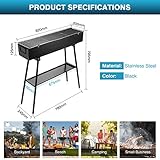 IRONWALLS Portable Charcoal Grills Outdoor Cooking, Rectangular Folded Barbecue Grill 32”, Stainless Steel Lamb Skewer Grill with 25pcs Kebab Skewer & Storage Shelf for Camping, Picnic, Commercial Use