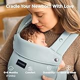 Momcozy Newborn Baby Carrier - Ergonomic, Cozy and Lightweight Carrier for 7-24lbs, Adjustable Neck Support with Sunshield, Breathable Airmesh Perfect for Summer Outing, Silver Grey