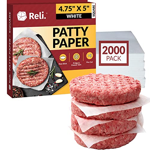 Reli. Hamburger Patty Paper (2000 Pack) (4.75" x 5", Square)| Wax Paper Squares | Food Grade Patty & Parchment Non-Stick Sheets for Burger Press, Deli/Butcher Meat, Resturant-Grade