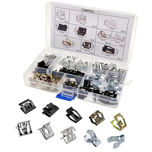 TOPCNOEM 100Pcs 10 Sizes Auto Car U-Clip Metal Trim Panel Spring Clip, Auto U-Clip Body Fastener Clip, Universal Trim Moulding Clip Kit Compatible with VW Audi 4A0-867-276A