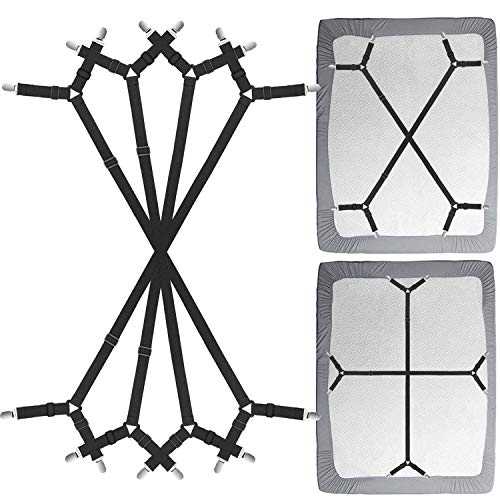 Siaomo Bed Sheet Clip Straps - 2 Way Adjustable Crisscross Sheet Corner Holder Straps Gripper Elastic Sheet Band Mattress Straps Fasten Suspenders(2 Set/4Pcs, Black)