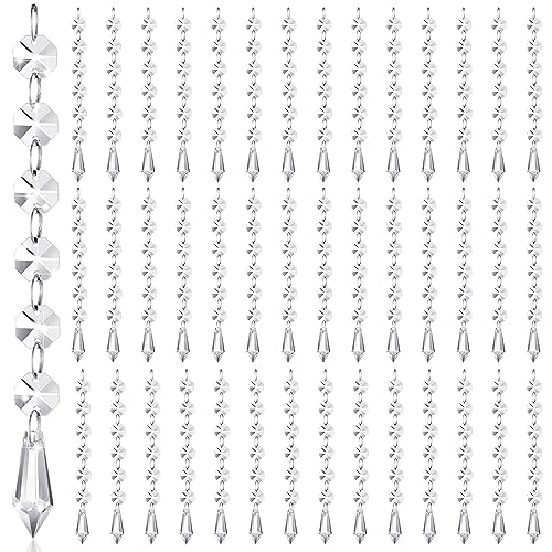 Nuenen 100 Pcs Acrylic Hanging Crystals for Centerpieces Chandelier Clear Crystal Garland Strands Ornament Acrylic Clear Beads Prisms Pendant for Christmas Tree Window Home Decoration(Icicle)