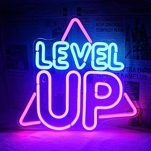 Horseneon Level Up Neon Sign for Wall Decor, Game Neon Lights Signs, Creative LED Light up Signs with USB Powered for Game Room, Game Zone