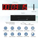 CHKOSDA Digital Wall Clock, Oversize Led Digital Clock with Auto Dimmer, Huge Countdown Timer with Remote Control, 27" Wide Led Display, 6 Digits, Wall Mount, Date and Temperature (Red)