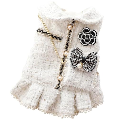 AZA Dog Princess Dresses for Small Dogs Lolita Clothes Tweed Costume White Pet Girl Cute Coat Outfits Fall Costumes (XS,White)