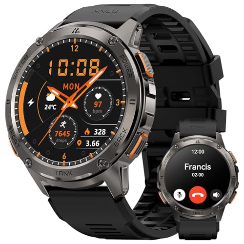 HIDAMEL Smart Watches for Men, 480mAh Extra-Large Battery, 50M Waterproof, Military Fitness Watch Full Metal Body, Answer/Make Call, AI Voice Compatible for Android & iOS (Black)