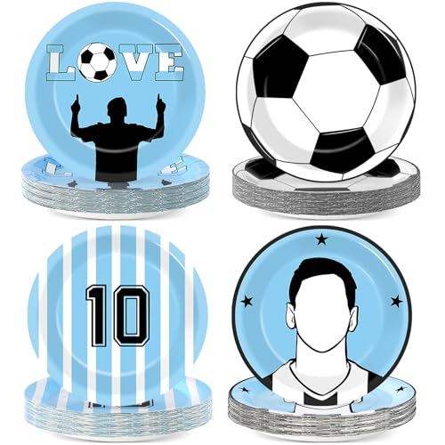 48Pcs Soccer Paper Plates Soccer Star Disposable Dessert Plates Supplies 7Inch Blue and White Sports Ball Plate Sport Party Dinnerware Decorations for Birthday Baby Shower Party Decorations