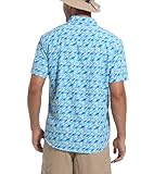 Hawaiian Shirt for Men Button Down Short Sleeve Fish Print Collared UPF 50+ Sun Protection Fishing Beach Travel Hinking Shirts with Pocket Blue Fish L