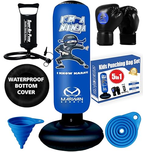 Inflatable Punching Bag for Kids – 5-in-1 Birthday Set with Gloves, Pump & Fast Rebound – Fun Active Toy for Boys Ages 4-12