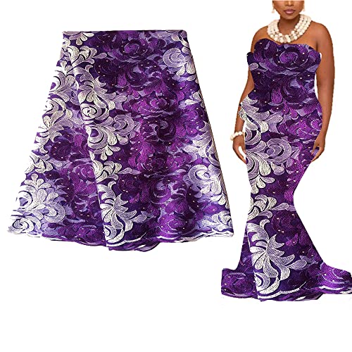 WorthSJLH African Lace Fabric 5 Yards 2022 Net Nigerian Lace French Lace Fabric Embroidered Guipure Cord Lace LF204(Purple)