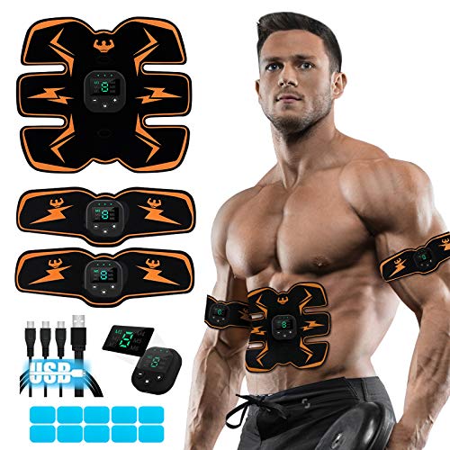 Abs Stimulator, Ab Stimulator EMS Abdominal Muscle Stimulator,Muscle Trainer,USB Rechargeable Gear for Abdomen/Arm/Leg,Ab Stimulator Equipment for Men Women,8 pcs Free Gel Pads