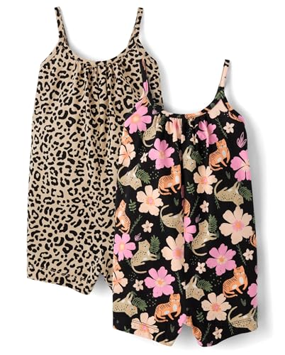 The Children's Place,Baby-Girls,and Toddler Casual Sleeveless Shorts Romper,Floral/Cheetah 2-Pack,3 Years