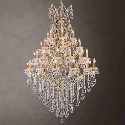 HUANXISHA 42 Lights Large Crystal Chandeliers for High Ceilings Modern Chandelier Light Fixture Brass Maria Theresa Chandelier for Foyer Hallway Entryway Staircase 75" H x 49.2" D