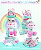 Rainbow Unicorn Kids Roller Skates for Girls Boys Toddler Ages 8-12,4-Pejiijar Adjustable Roller Shoes with Luminous Wheels for Birthday Xmas Gifts.