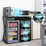 PUNCIA Coffee Bar Cabinet with Mini Fridge Space Beverage Wine Fridge Stand with Temporary Work Platform Refrigerator Storage Organizer with Power Outlet Microwave Oven Stand Rack for Home Office Dorm