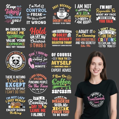 Shejdgart Dtf Transfers Ready to Press - 20 Pcs Funny Sarcastic Iron on Patches for T-Shirts, Humorous Sloth Raccoon Heat Transfer Designs Vinyl Stickers, Iron on Decals for DIY Home Clothes Bags