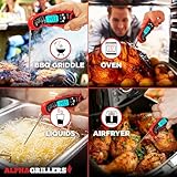 Alpha Grillers Instant Read Meat Thermometer for Cooking Grilling and Griddle Accessories Kitchen Essentials - Waterproof Backlight & Calibration