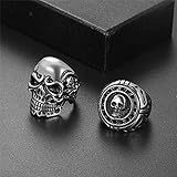 OIDEA 2Pcs Bikers Stainless Steel Gothic Skulls Ring,Black Silver, Size 8-15 (10)