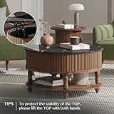 JOINICE,Round Coffee Table with Storage, Mid Century Modern Dining Table with Sliding Cabinet Door, Lift Tabletop Center Table for Living Room, Home Small Space, 31.5", Marble Walnut