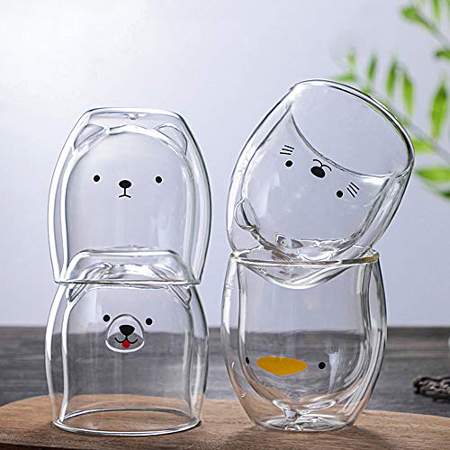 MOOVGTP 4Pcs Cute Coffee Mugs, Bear Duck Cat Tea Cup Double Wall Glass Mugs Milk Cup for Office and Personal Birthday 4 Count Pack of 1 201211ZY074444 8997 1506569821