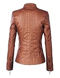 MBJ WJC877 Womens Panelled Faux Leather Moto Jacket S CAMEL