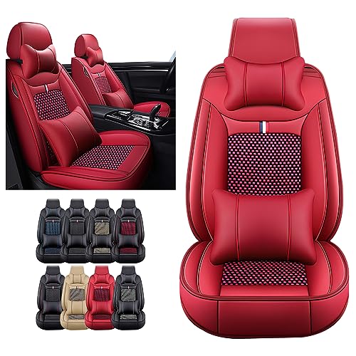 3DLEATHER for Ford Focus ST Luxury Front Seat Covers, with 2* Neck Pillow and 2* Lumbar Support Red,Luxury Style