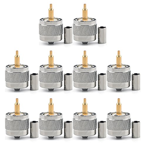 Areyourshop 10Pcs Connector UHF Male PL259 Plug Crimp RG58 RG142 LMR195 Cable Straight
