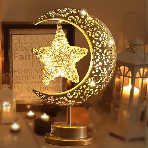 Lifnatty Moon Lamp, Ramadan Decorations for Home, Eid Mubarak Decorations, Ramadan Lights, Enchanted Lunar Lamp, Galaxy Light for Bedroom, Moon Star Night Light, Battery Operated Table Lamp