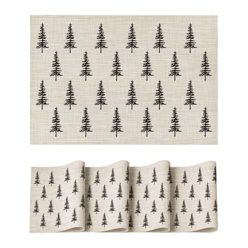 Artoid Mode Xmas Tree Christmas Vinyl Placemats Set of 4, 12x18 Inch Wipeable Winter PVC Woven Table Mats for Party Kitchen Dining Decor